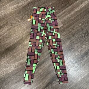 Geometric Patterned Women's Leggings - Green and Brown